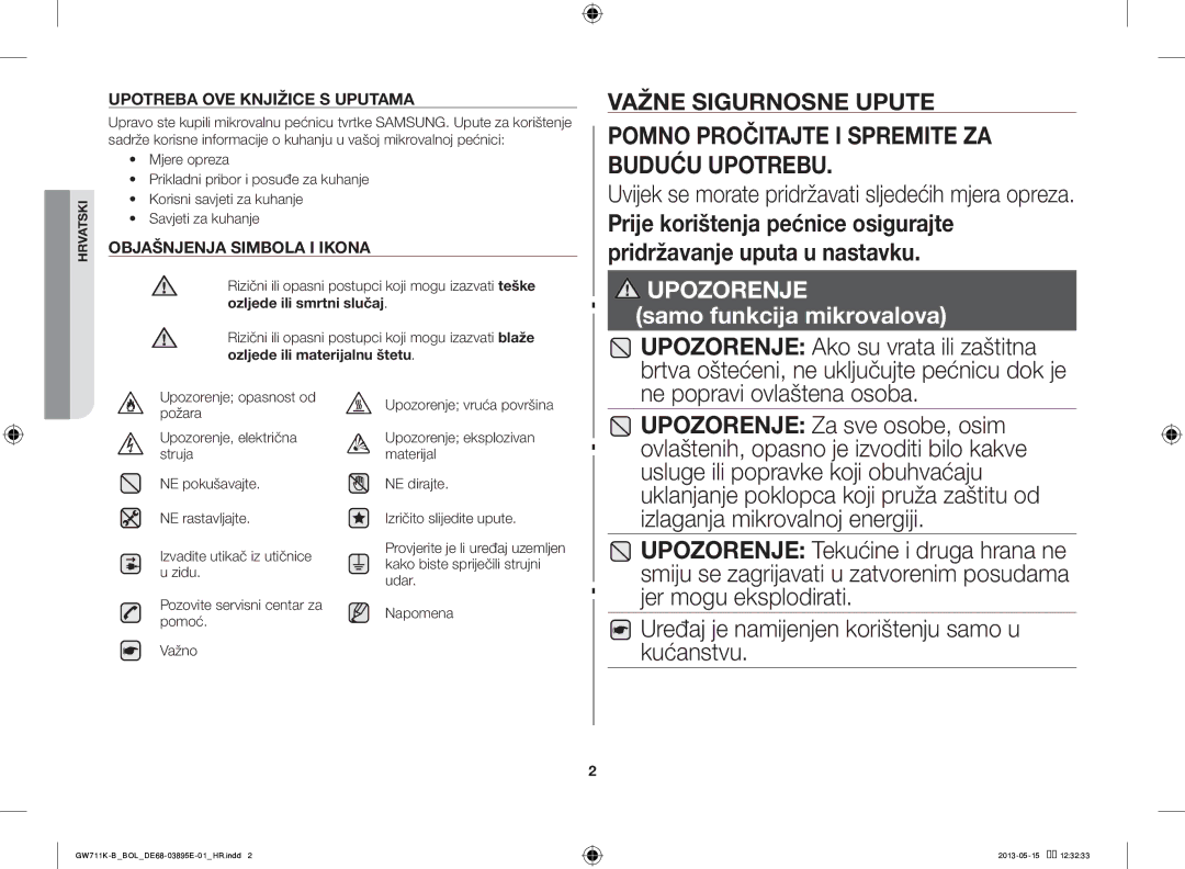 Samsung GW711K-B/BOL manual Uvijek se morate pridržavati sljedećih mjera opreza, Ne popravi ovlaštena osoba 