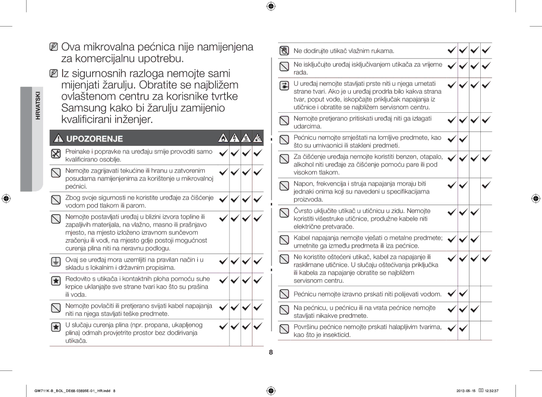 Samsung GW711K-B/BOL manual Upozorenje 