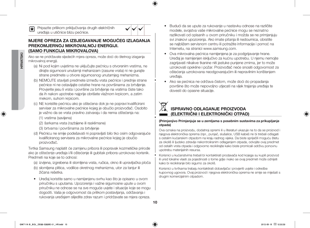 Samsung GW711K-B/BOL manual Ispravno Odlaganje Proizvoda Električni I Elektronički Otpad 