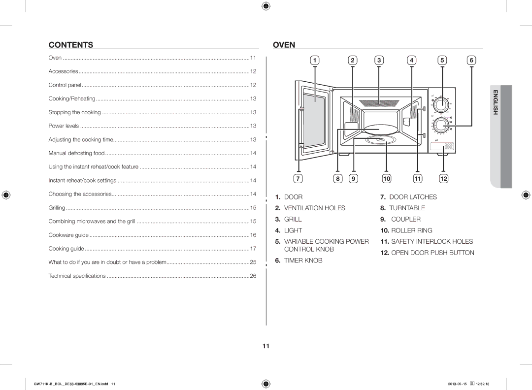 Samsung GW711K-B/BOL manual Contents, Oven 