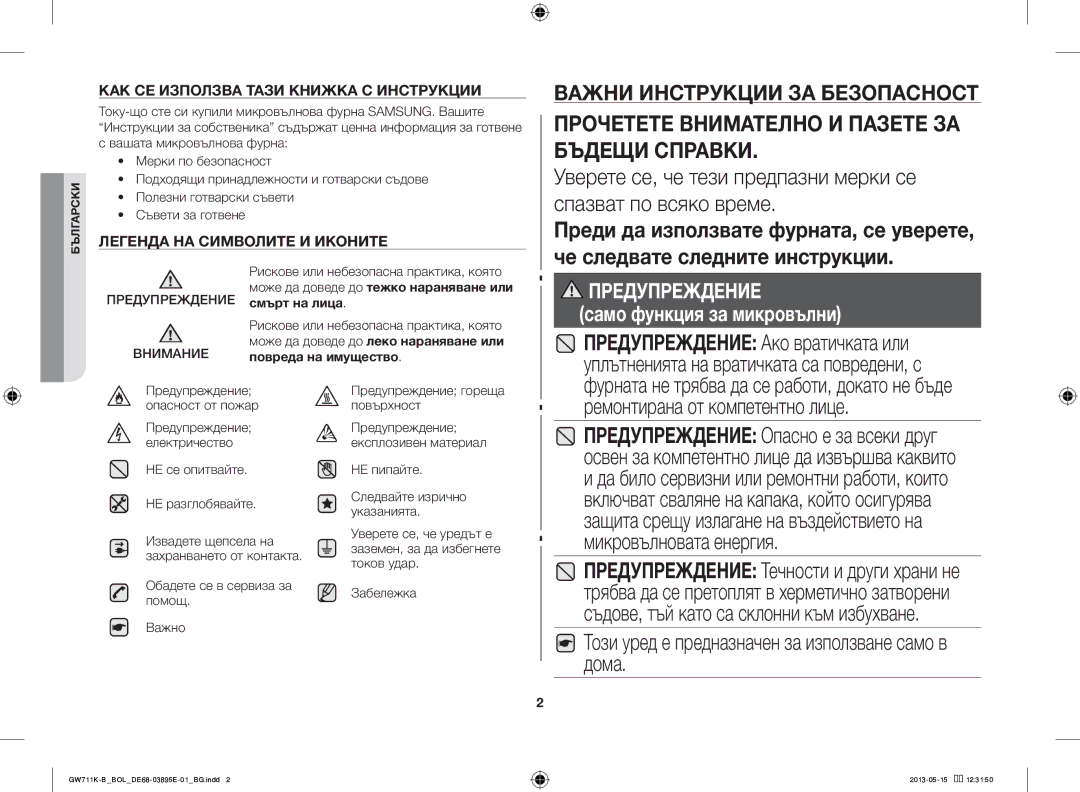 Samsung GW711K-B/BOL manual Прочетете Внимателно И Пазете ЗА Бъдещи Справки, Ремонтирана от компетентно лице, НЕ пипайте 