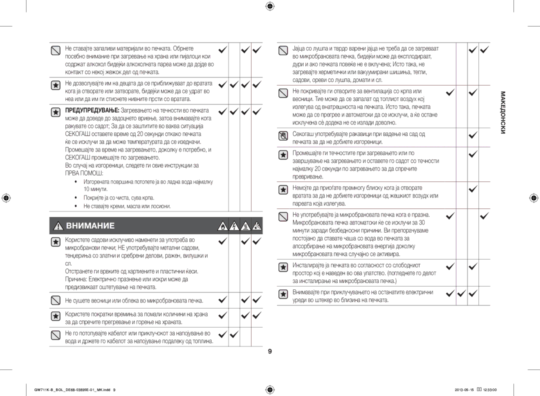 Samsung GW711K-B/BOL manual Во случај на изгореници, следете ги овие инструкции за, Прва Помош 