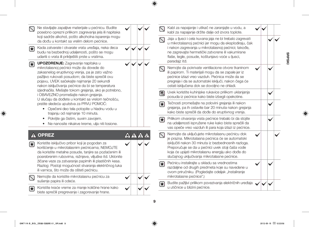 Samsung GW711K-B/BOL manual Flaše, tegle, posude, koštunjavo voće u ljusci, Paradajz itd 