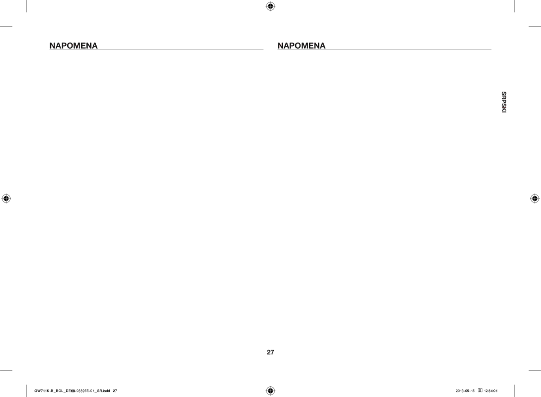 Samsung GW711K-B/BOL manual Napomena 