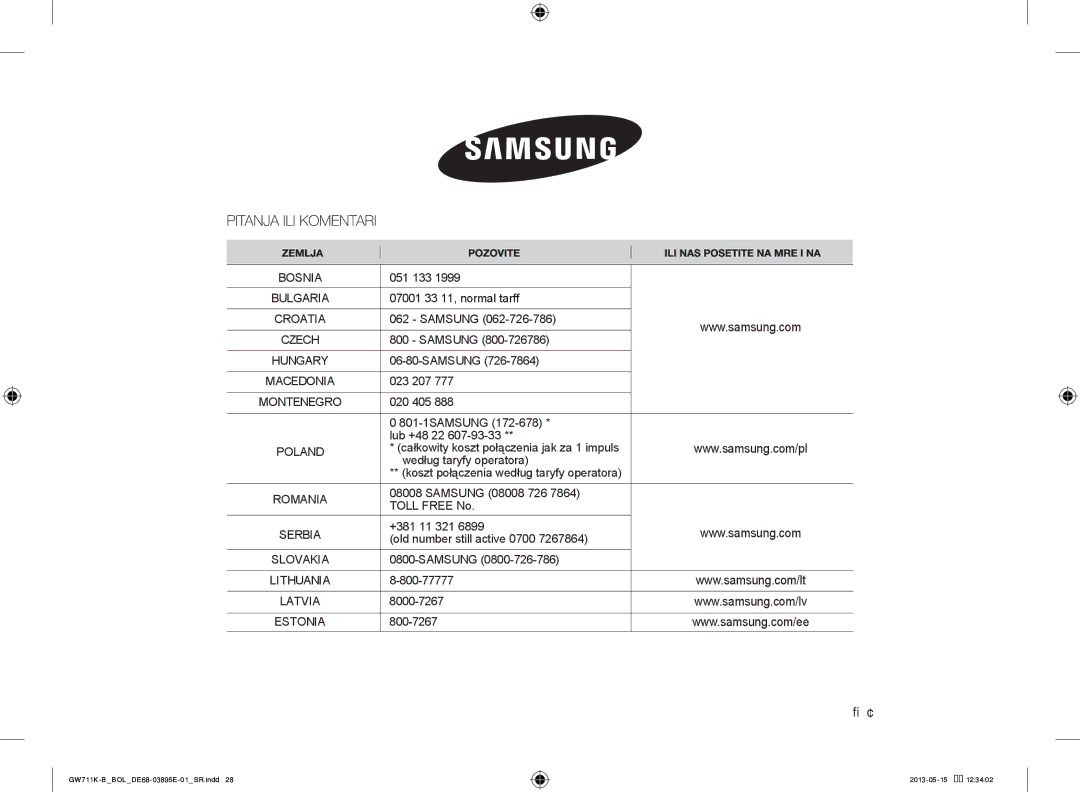 Samsung GW711K-B/BOL manual 07001 33 11, normal tarff, 051 133 