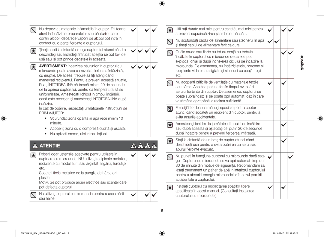 Samsung GW711K-B/BOL manual În caz de opărire, respectaţi următoarele instrucţiuni de, Prim Ajutor 