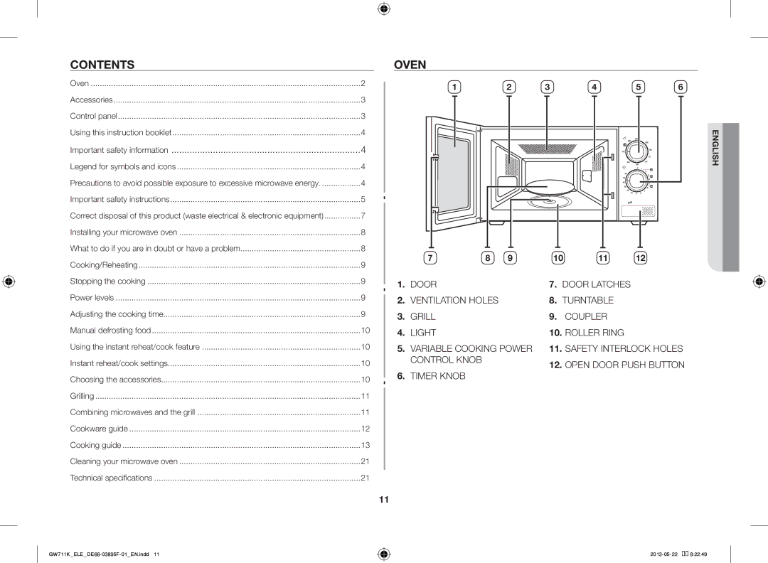 Samsung GW711K/ELE manual Contents Oven 