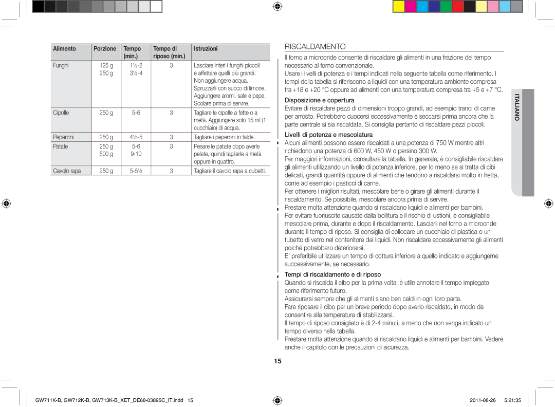 Samsung GW711K/XET manual Riscaldamento 