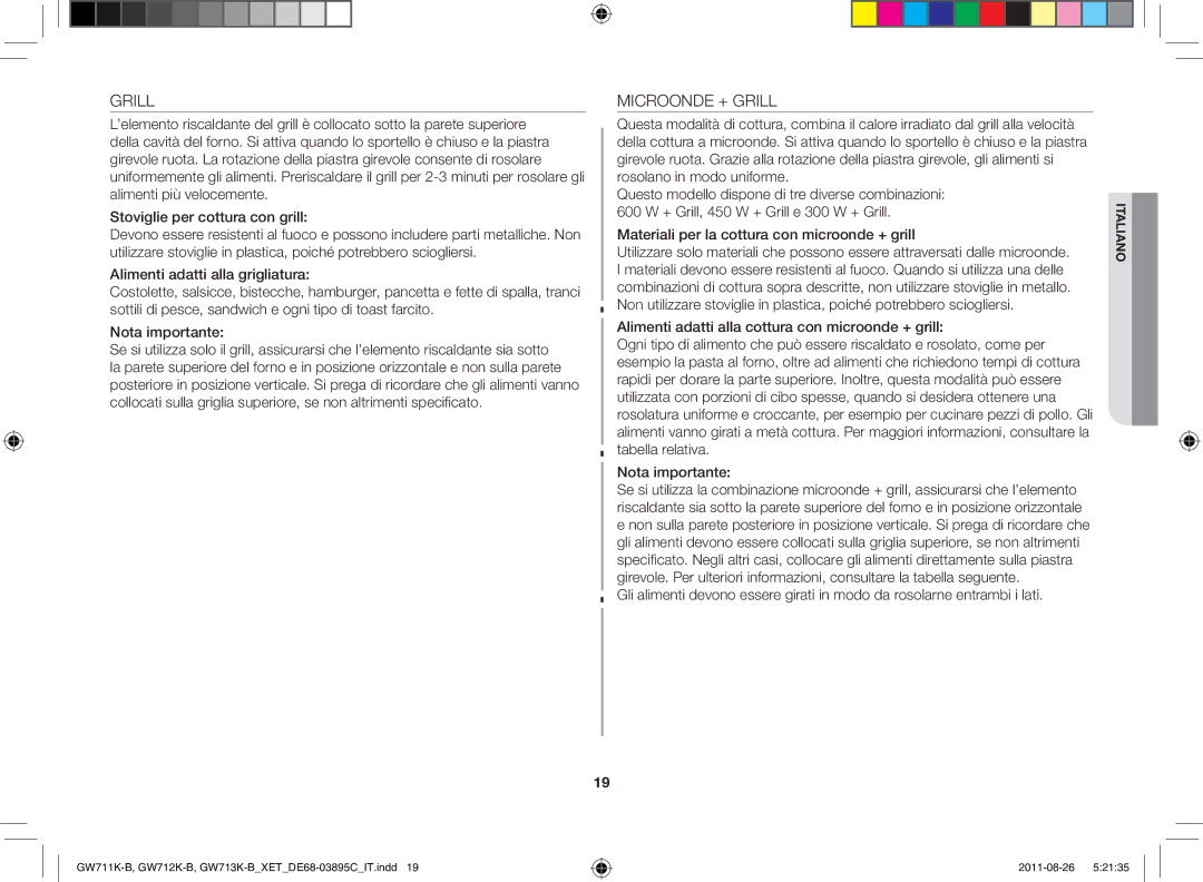 Samsung GW711K/XET manual Microonde + Grill 