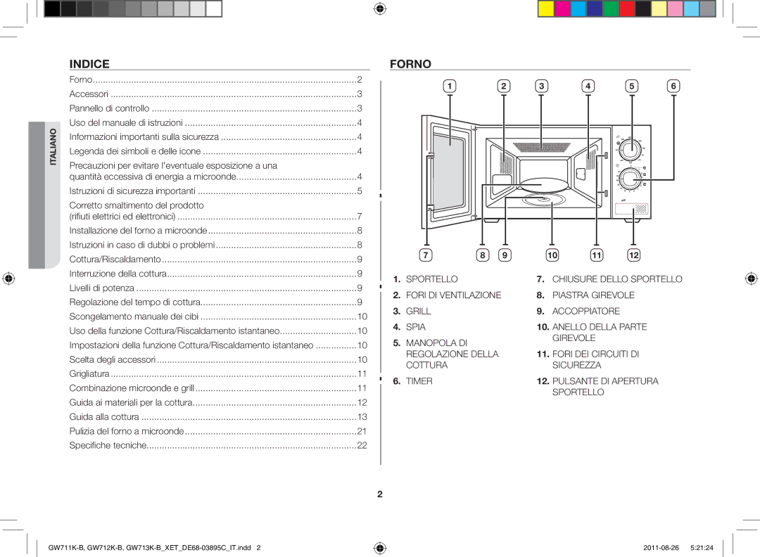 Samsung GW711K/XET manual Indice, Forno 