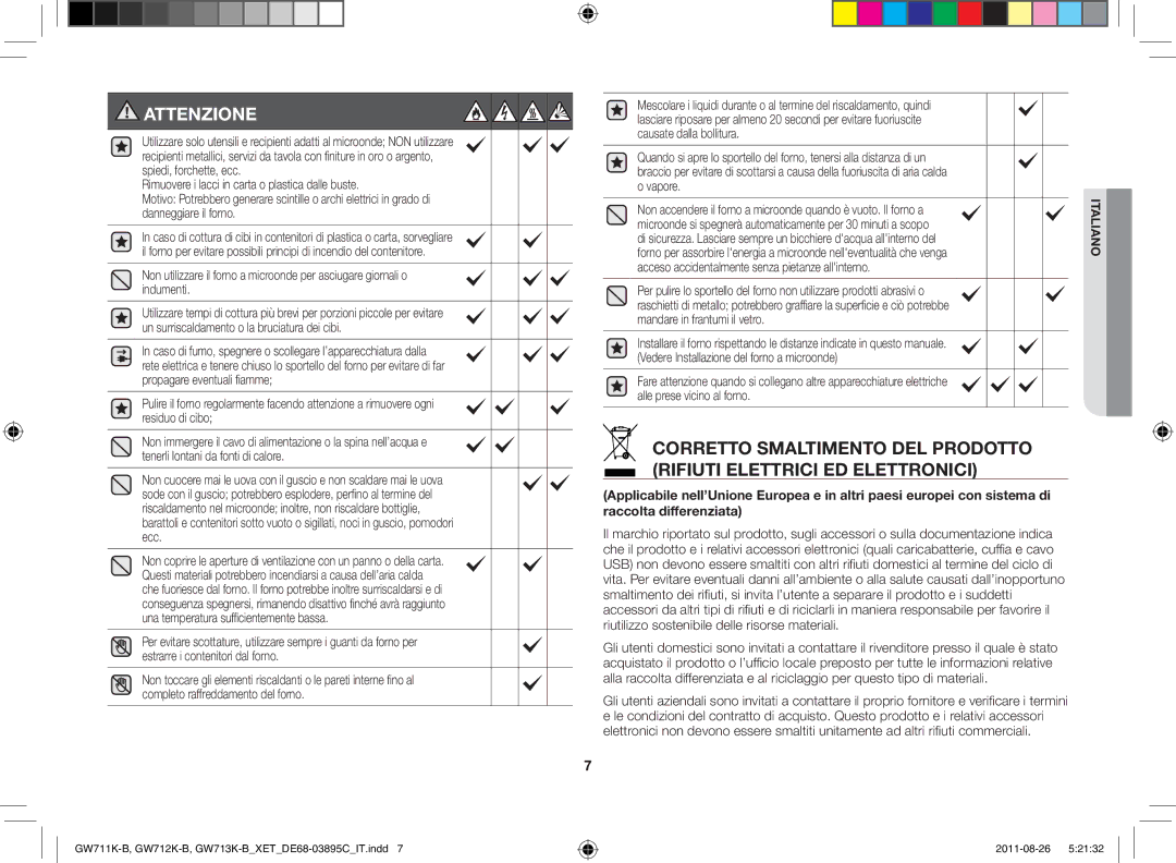 Samsung GW711K/XET manual Attenzione 