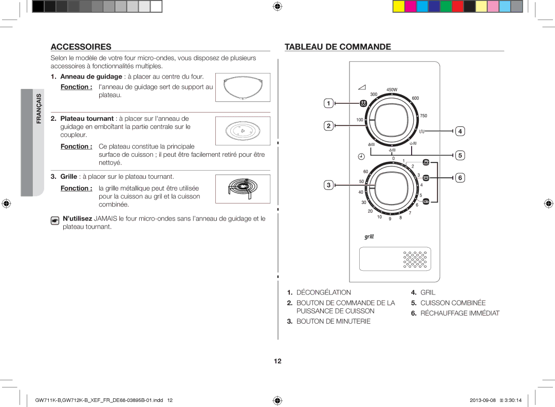 Samsung GW712K-B/XEF manual Accessoires, Tableau DE Commande 