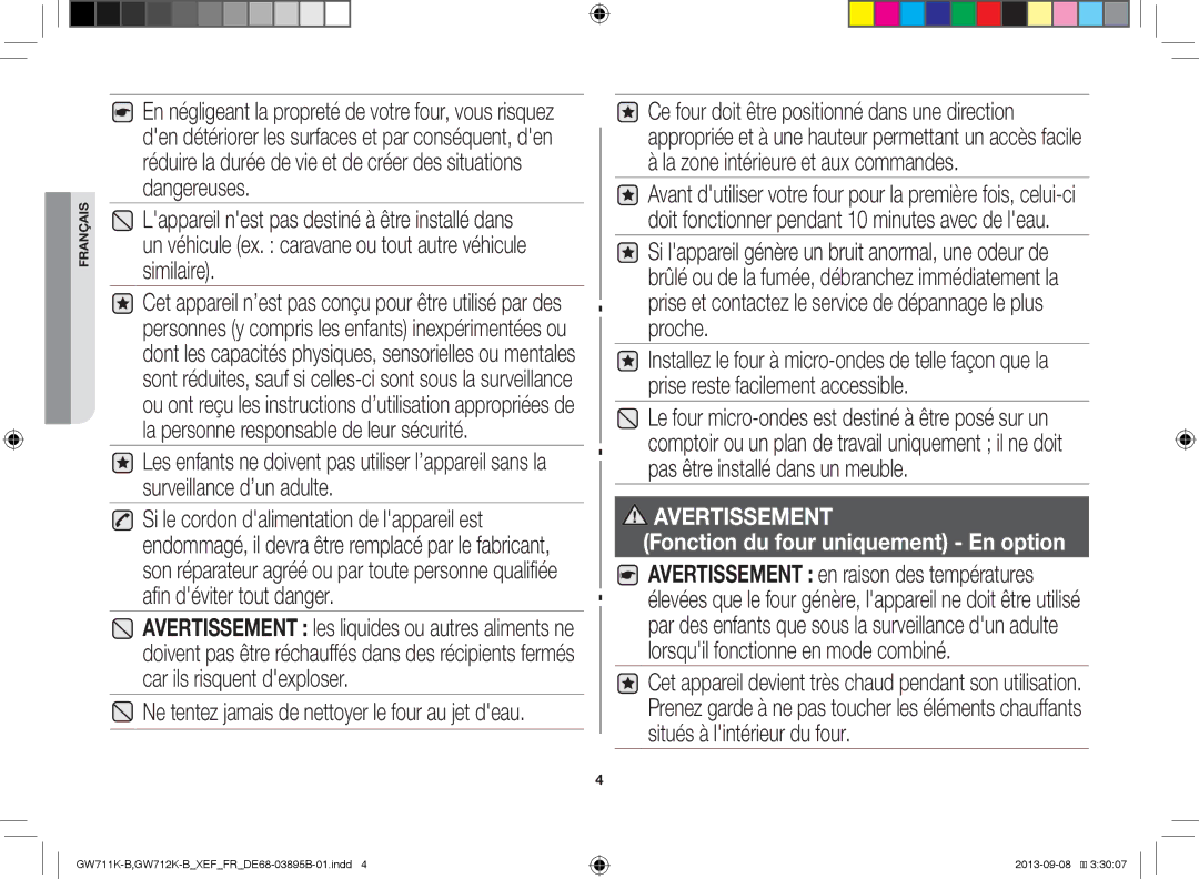 Samsung GW712K-B/XEF manual Fonction du four uniquement En option 