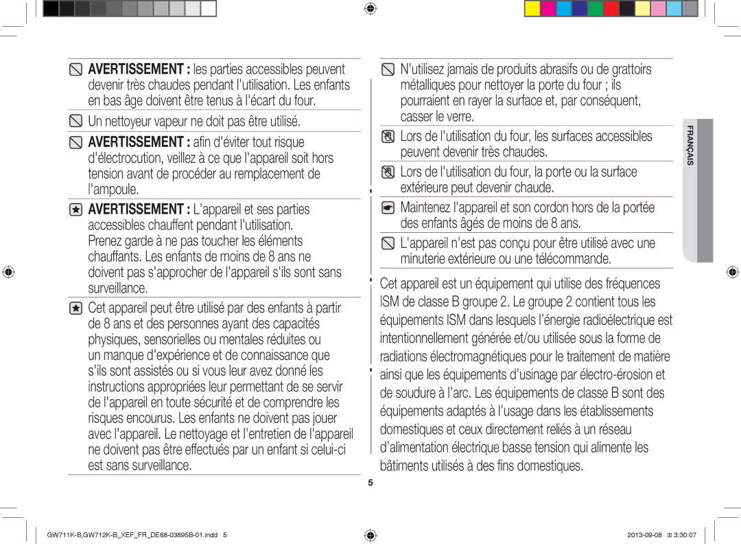 Samsung GW712K-B/XEF manual Un nettoyeur vapeur ne doit pas être utilisé 