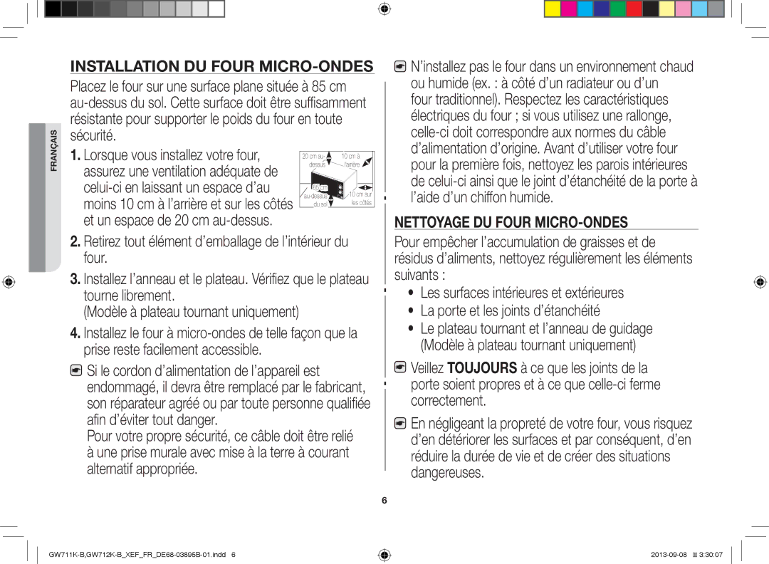 Samsung GW712K-B/XEF manual Installation DU Four MICRO-ONDES 