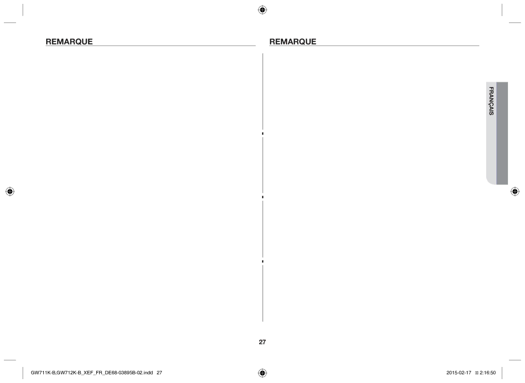 Samsung GW712K/XEF manual Remarque 