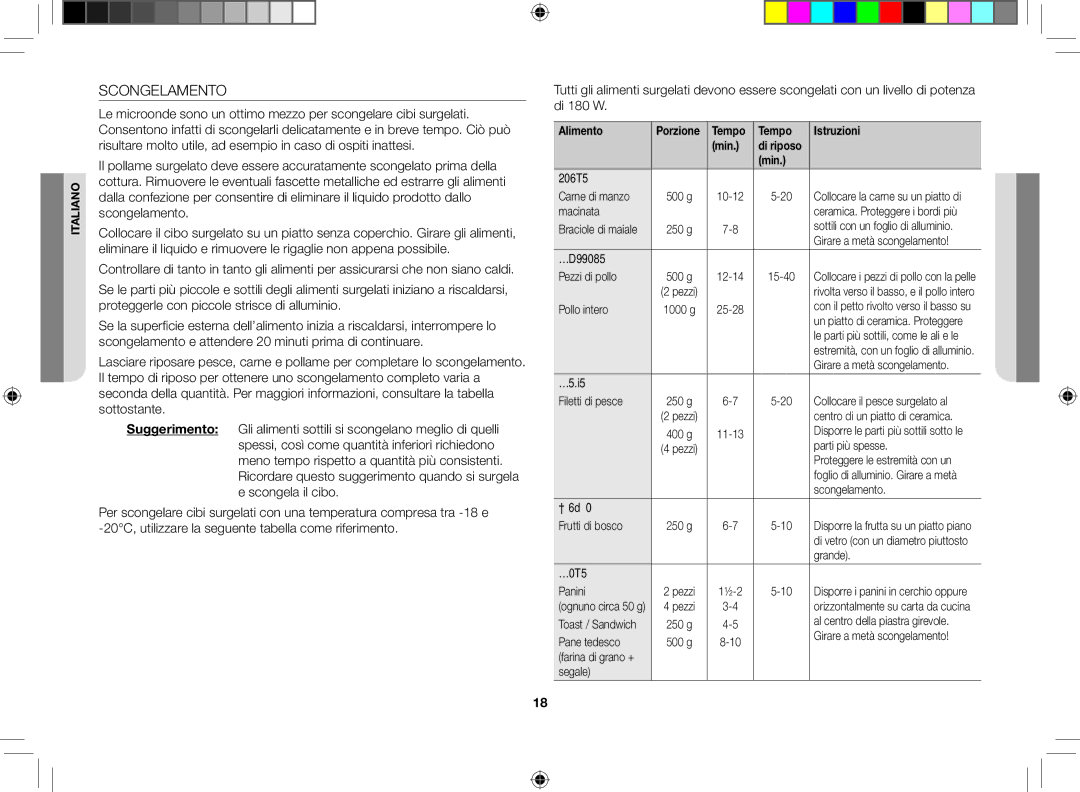 Samsung GW712K/XET manual Scongelamento 