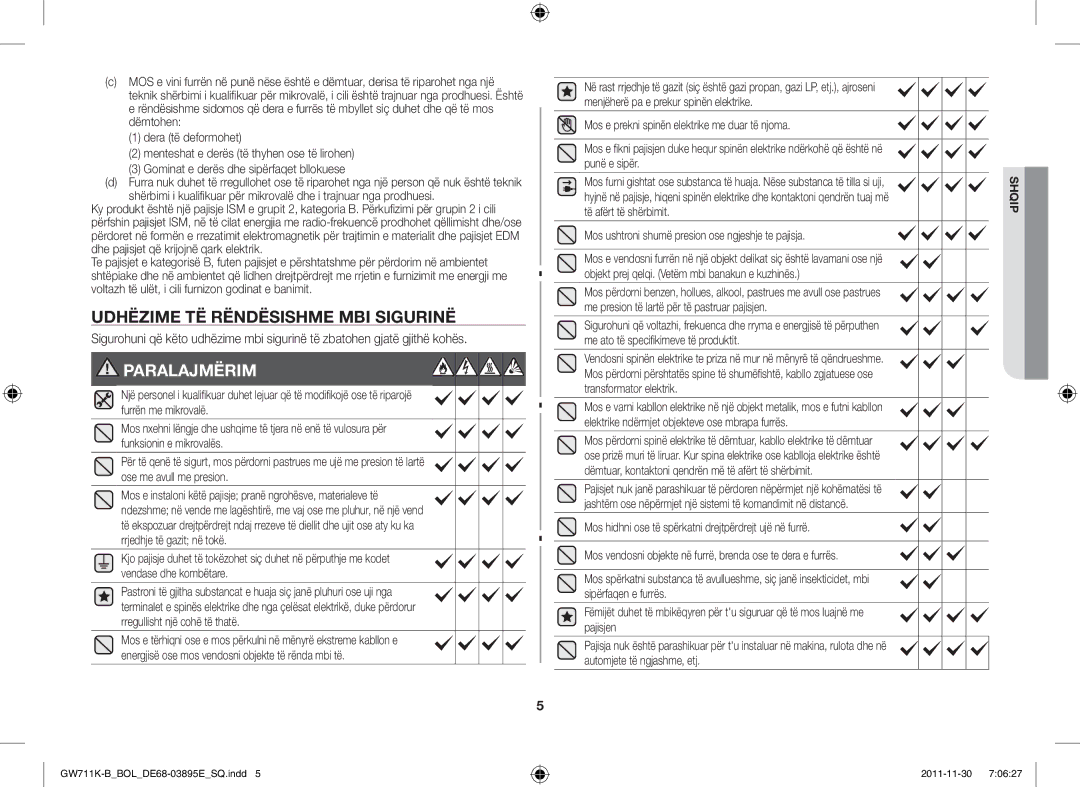 Samsung GW713K/XET manual Udhëzime TË Rëndësishme MBI Sigurinë, Mos ushtroni shumë presion ose ngjeshje te pajisja 