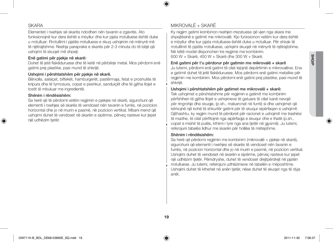 Samsung GW713K/XET manual Skara, Mikrovalë + Skarë 