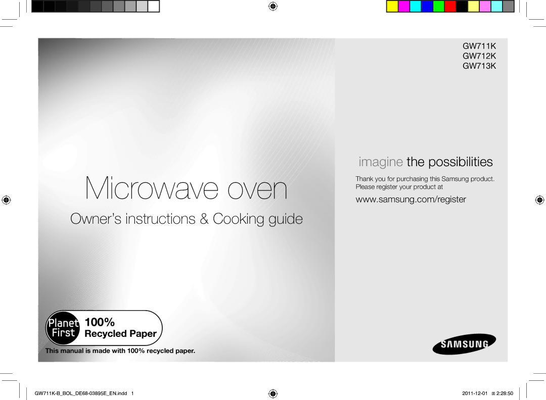 Samsung GW713K/XET Microwave oven, This manual is made with 100% recycled paper 