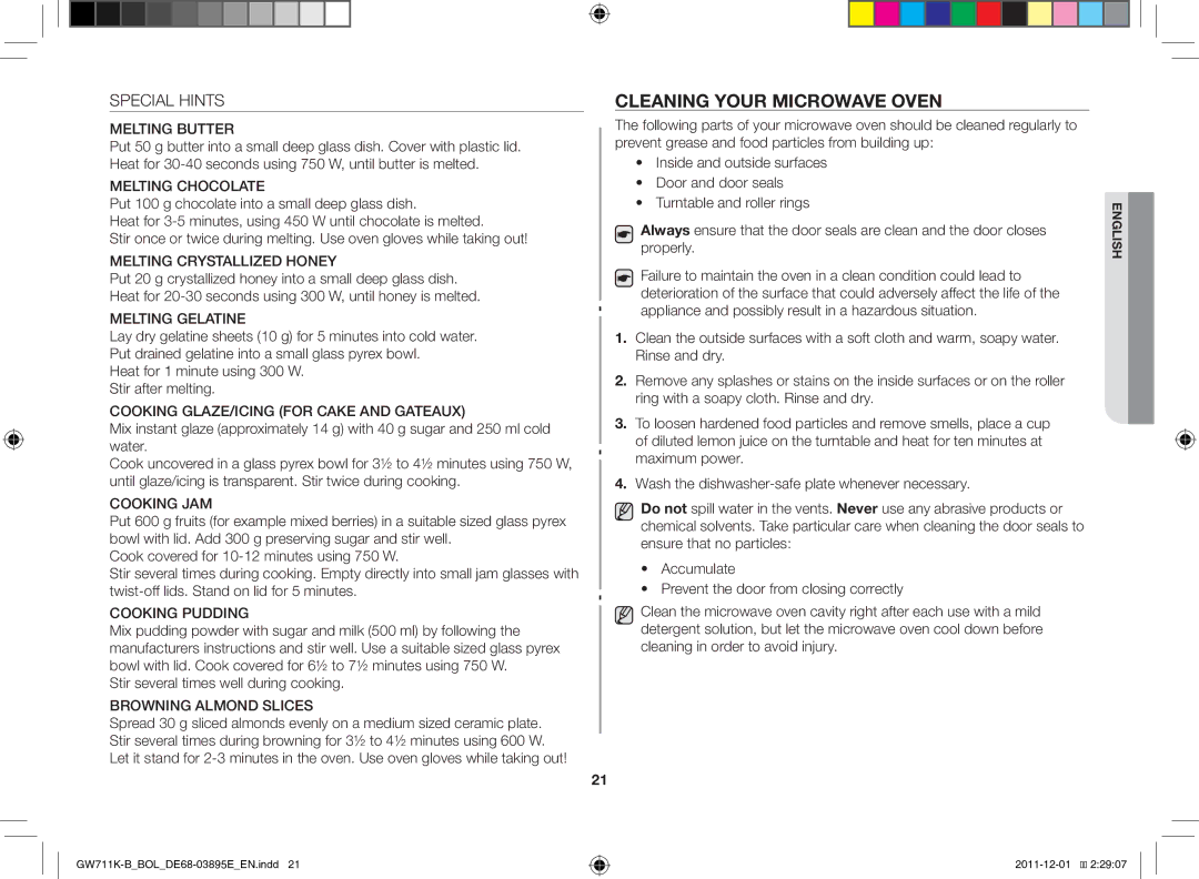 Samsung GW713K/XET manual Cleaning your microwave oven, Special Hints, Stir several times well during cooking 