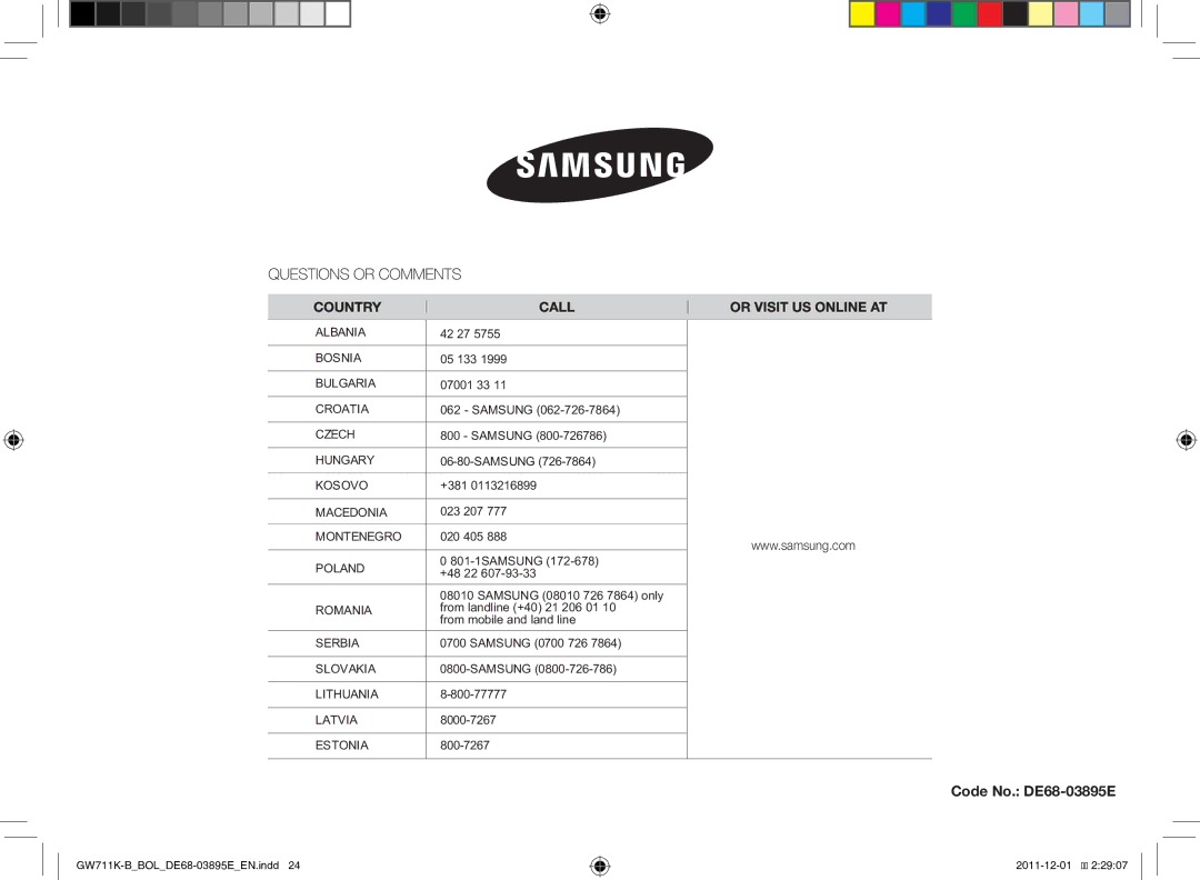 Samsung GW713K/XET manual Code No. DE68-03895E 