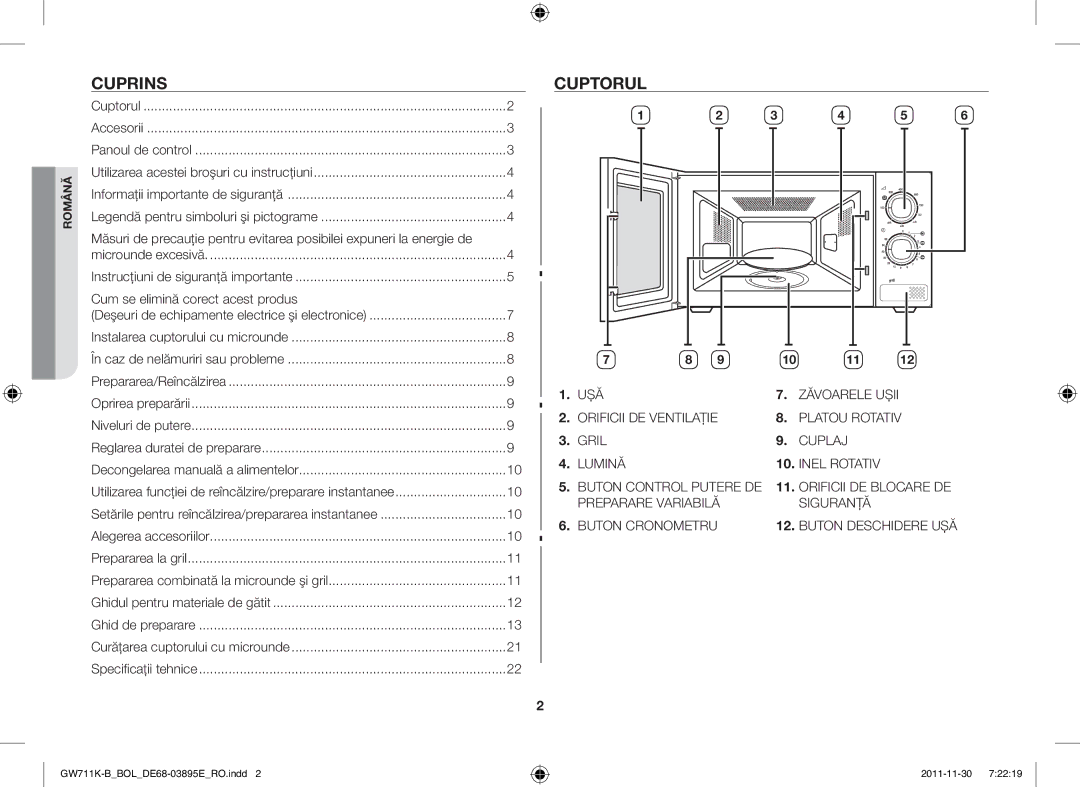 Samsung GW713K/XET manual Cuprins, Cuptorul, Cum se elimină corect acest produs 