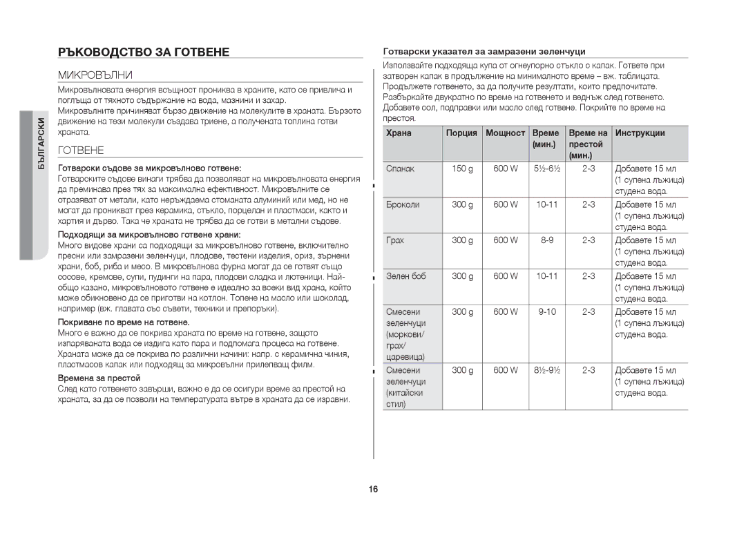 Samsung GW71B/BOL manual Ръководство за готвене, Микровълни, Готвене 