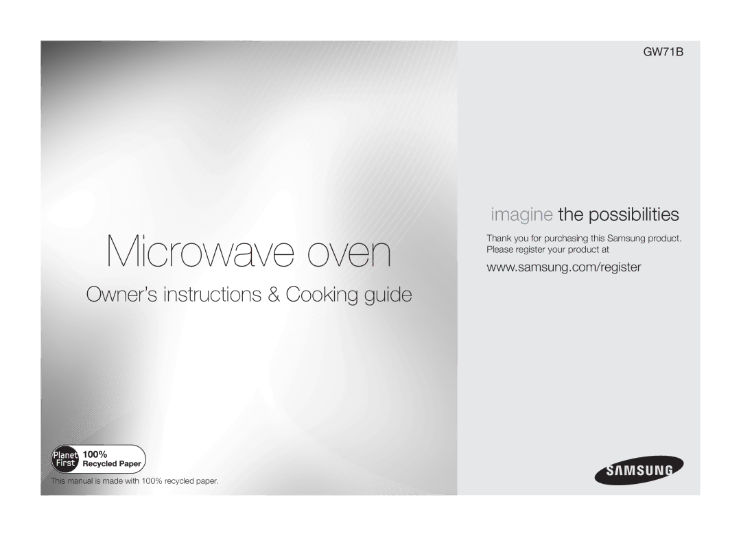 Samsung GW71B/ELE manual Microwave oven 