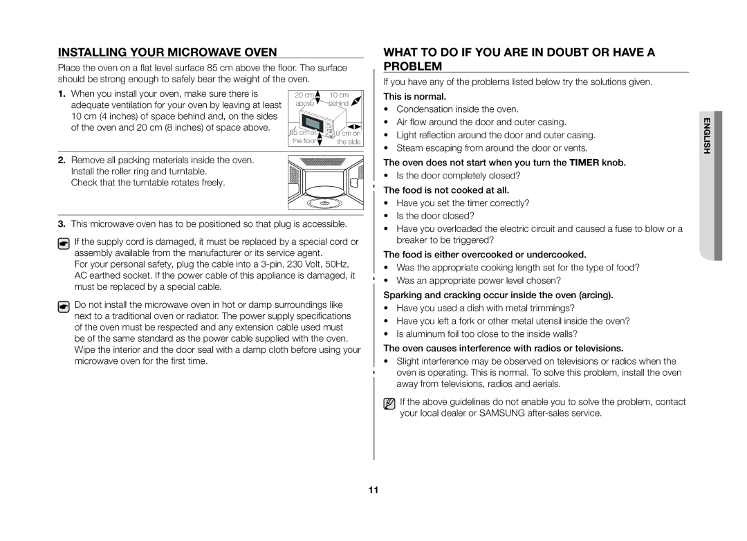 Samsung GW71B/ELE manual Installing your microwave oven, What to do if you are in doubt or have a problem 