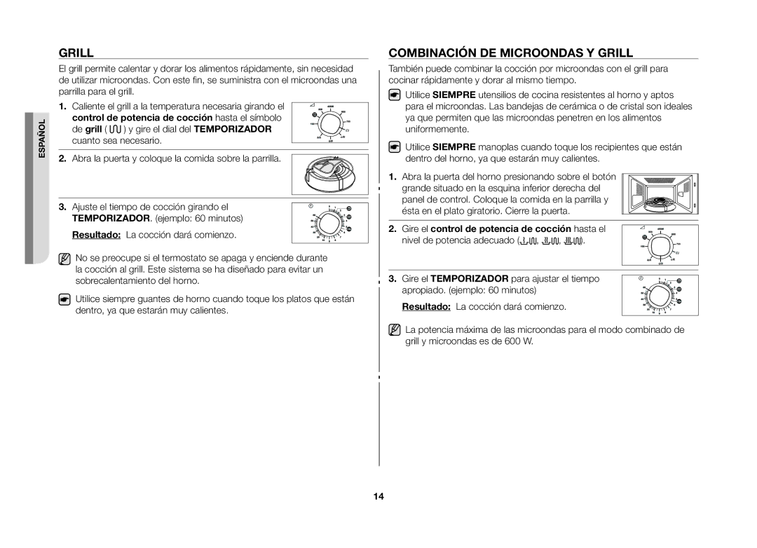 Samsung GW71B/XEC manual Grill, Combinación de microondas y grill 