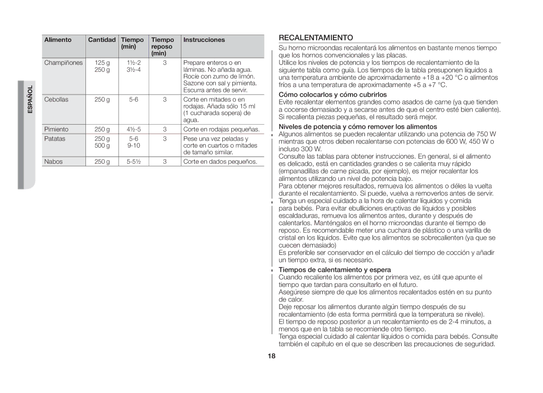 Samsung GW71B/XEC manual Recalentamiento 