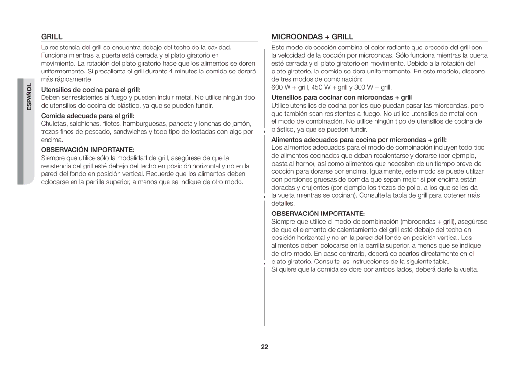 Samsung GW71B/XEC manual Microondas + Grill 