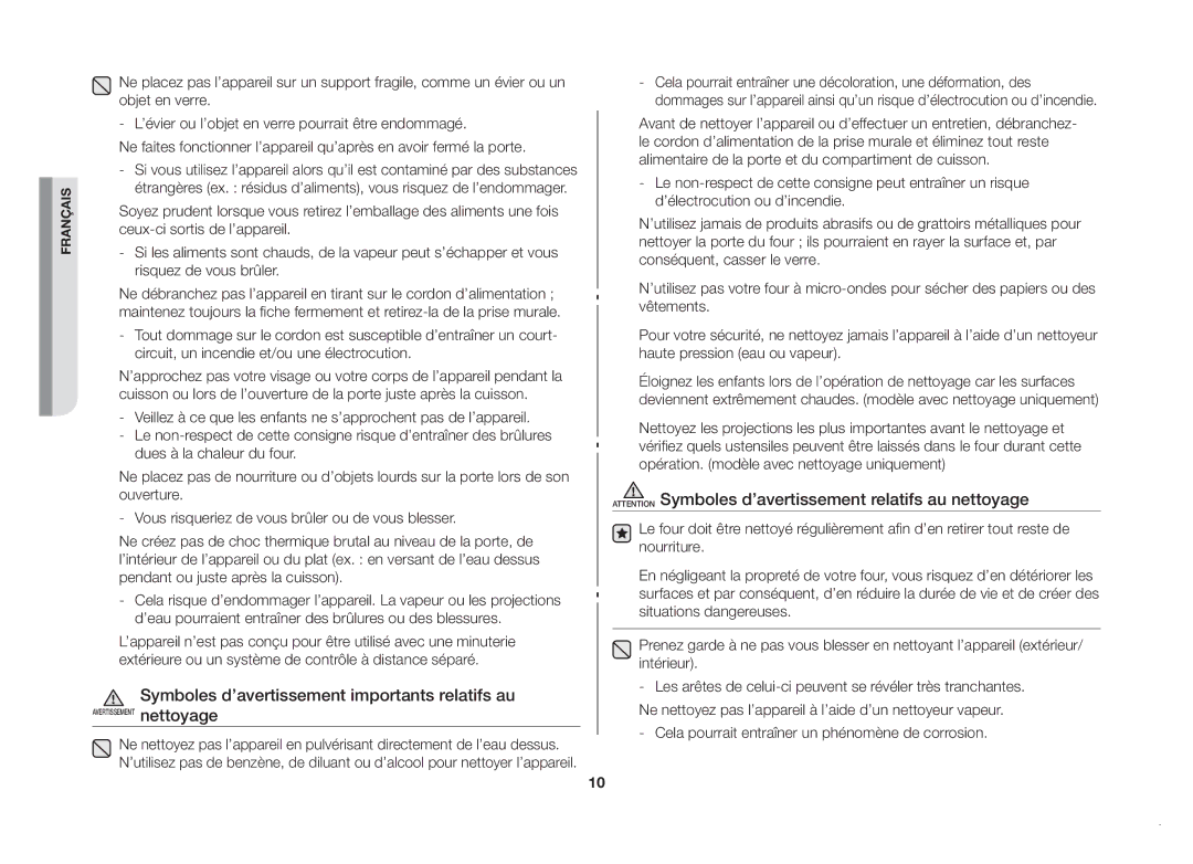 Samsung GW71B/XEF manual Symboles d’avertissement importants relatifs au, Cela pourrait entraîner un phénomène de corrosion 