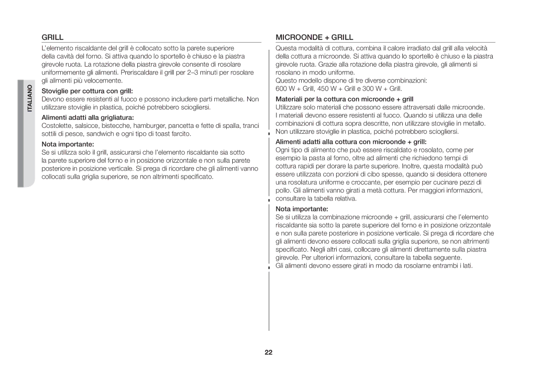 Samsung GW71B/XET, GW71B-S/XET manual Microonde + Grill 