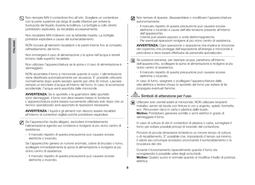 Samsung GW71B/XET, GW71B-S/XET manual Attenzione Simboli di attenzione per luso 