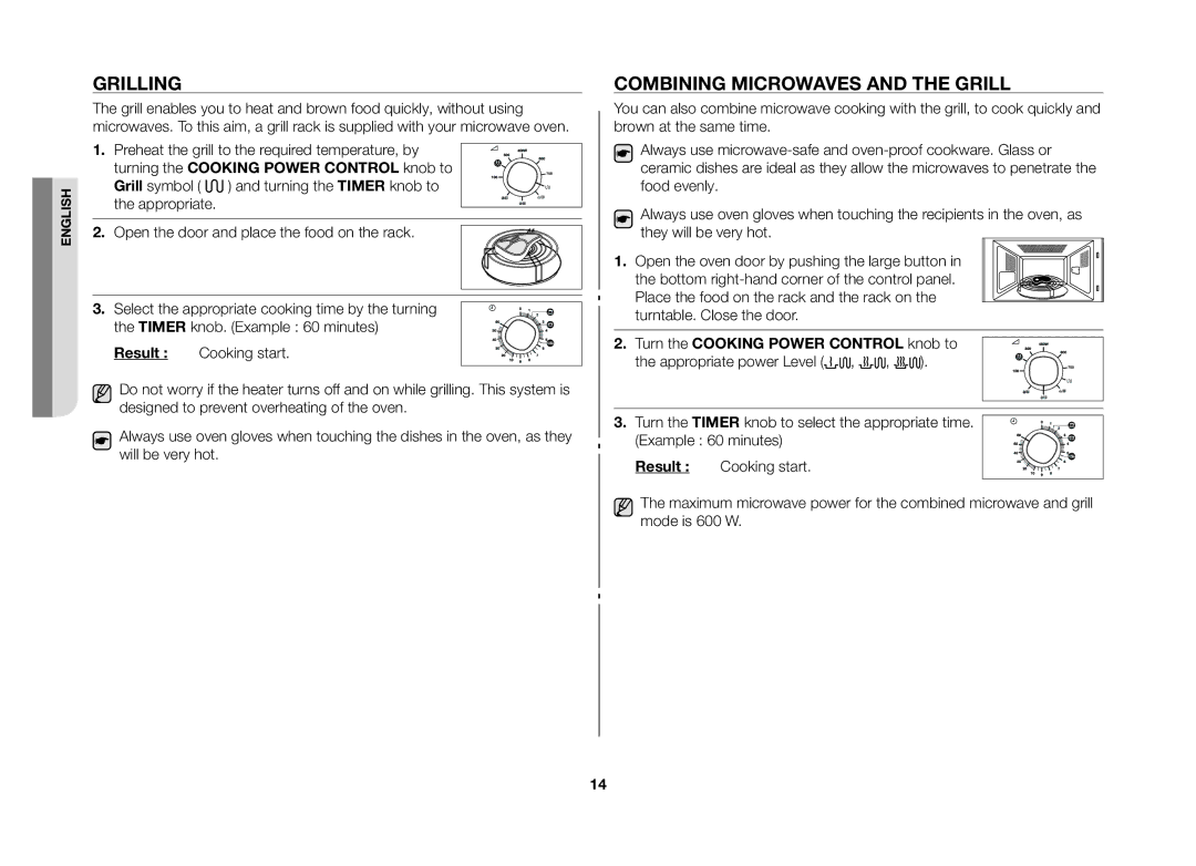 Samsung GW71B/XEO, GW71B/XET, GW71B/BOL, GW71B/ELE, GW71B/XEG manual Grilling, Combining microwaves and the grill 