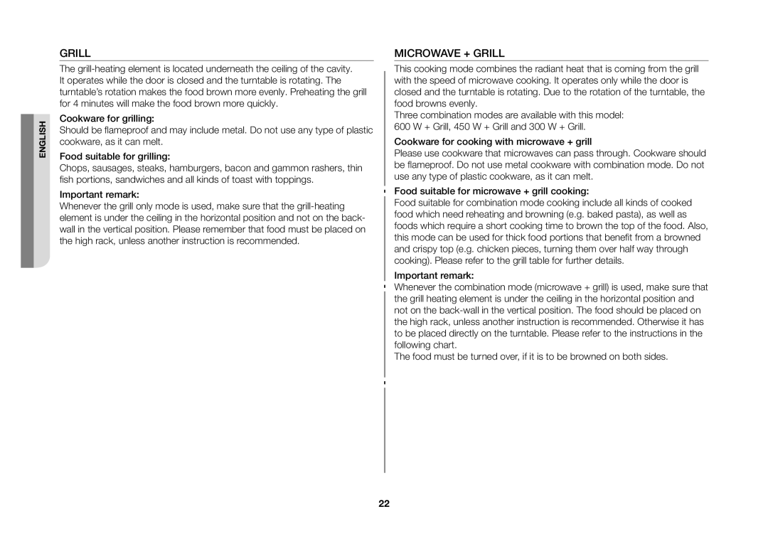 Samsung GW71B/ELE, GW71B/XET, GW71B/BOL, GW71B/XEG, GW71B/XEO manual Microwave + Grill 