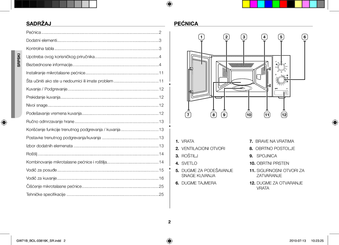 Samsung GW71B/XEO, GW71B/XET, GW71B/BOL, GW71B/ELE, GW71B/XEG manual Sadržaj, Pećnica 