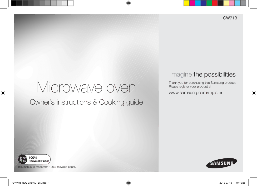 Samsung GW71B/BOL, GW71B/XET, GW71B/ELE, GW71B/XEG, GW71B/XEO manual Microwave oven 