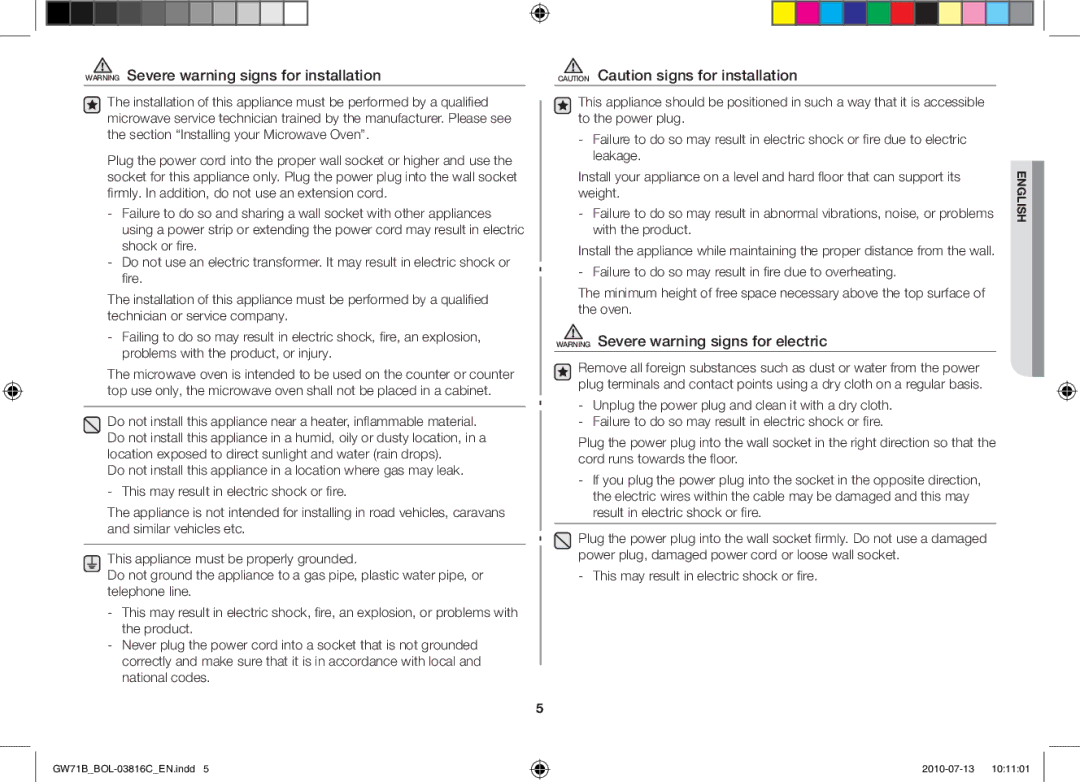 Samsung GW71B/XET, GW71B/BOL, GW71B/ELE, GW71B/XEG, GW71B/XEO manual English 