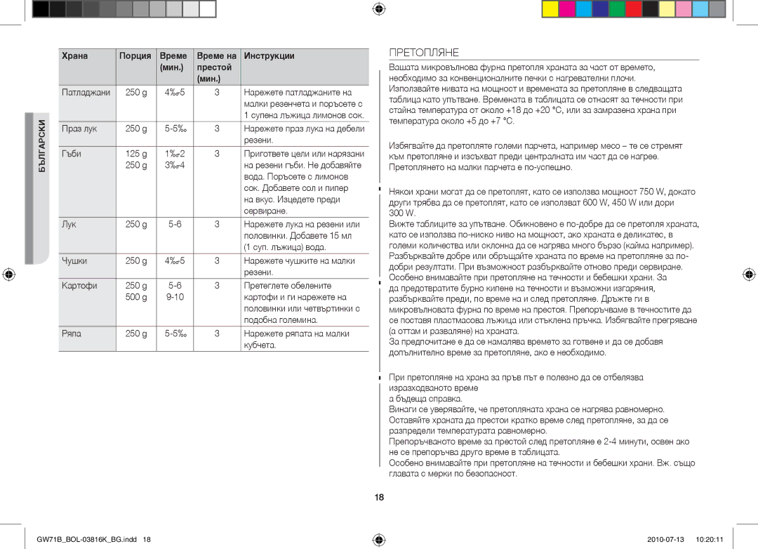 Samsung GW71B/XEG, GW71B/XET, GW71B/BOL, GW71B/ELE, GW71B/XEO manual Претопляне 