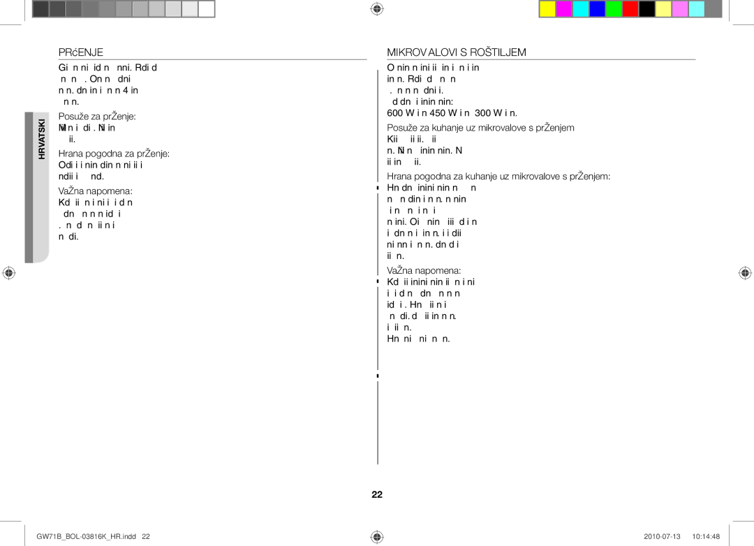 Samsung GW71B/XET, GW71B/BOL, GW71B/ELE, GW71B/XEG, GW71B/XEO manual Prženje, Mikrovalovi S Roštiljem 