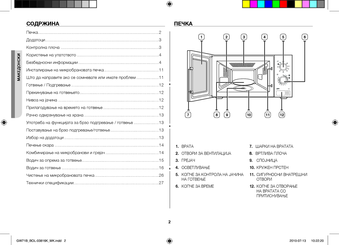 Samsung GW71B/XEG, GW71B/XET, GW71B/BOL, GW71B/ELE, GW71B/XEO manual Содржина, Печка 