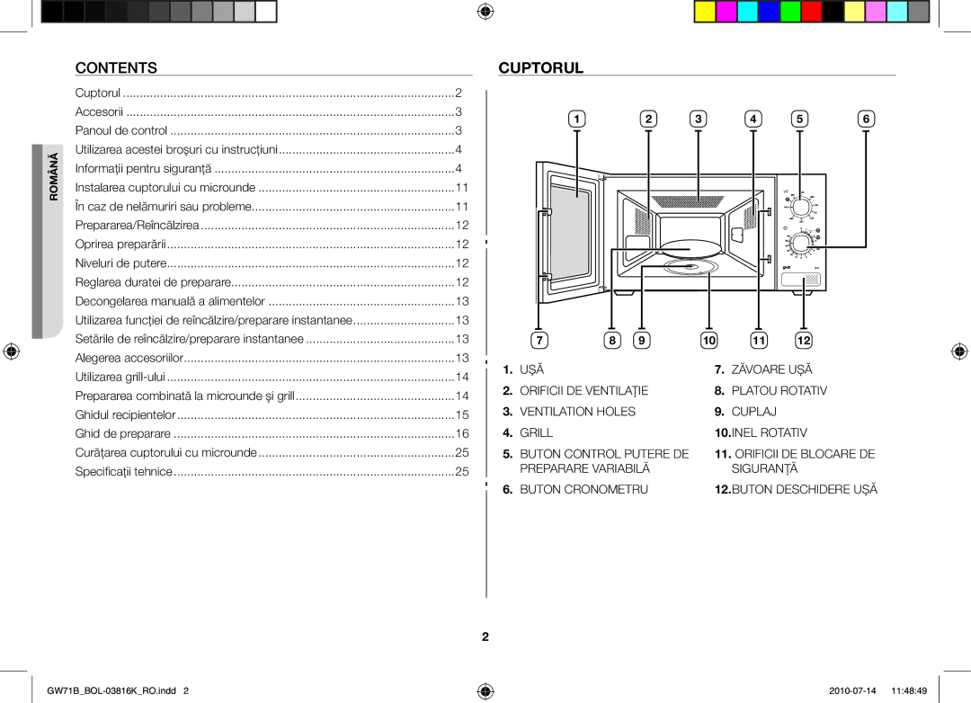 Samsung GW71B/BOL, GW71B/XET, GW71B/ELE, GW71B/XEG, GW71B/XEO manual Contents, Cuptorul 