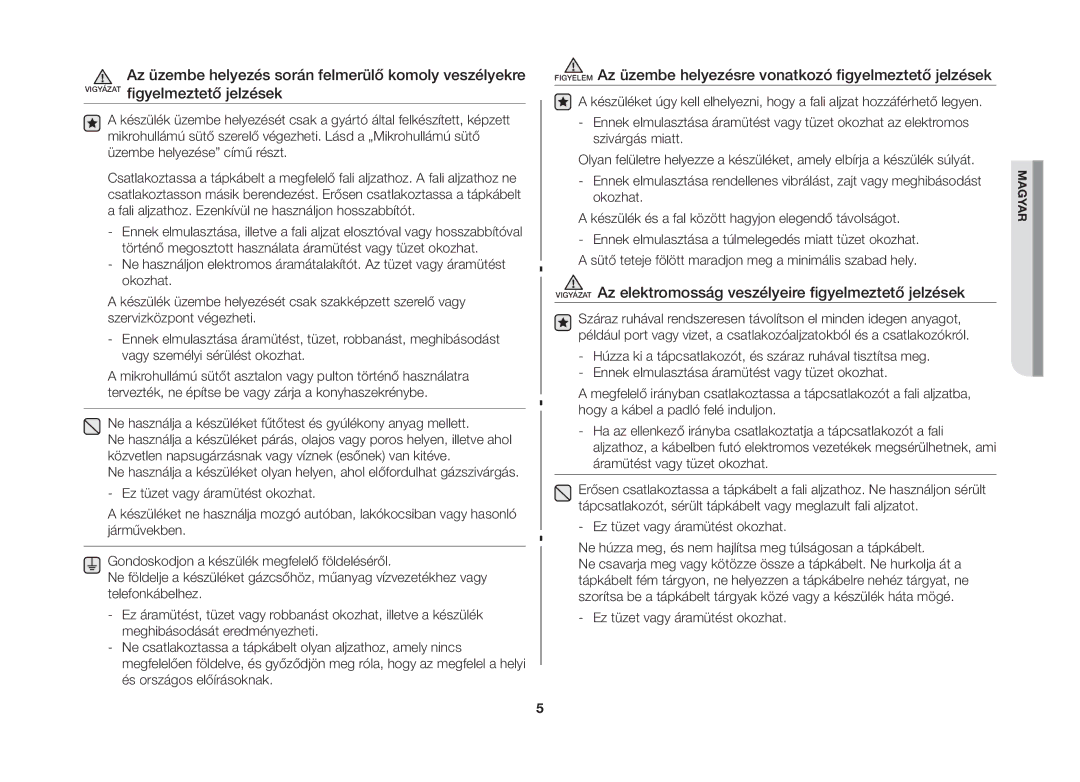 Samsung GW71B/XET, GW71B/BOL, GW71B/ELE, GW71B/XEG, GW71B/XEO Vigyázat Az elektromosság veszélyeire figyelmeztető jelzések 