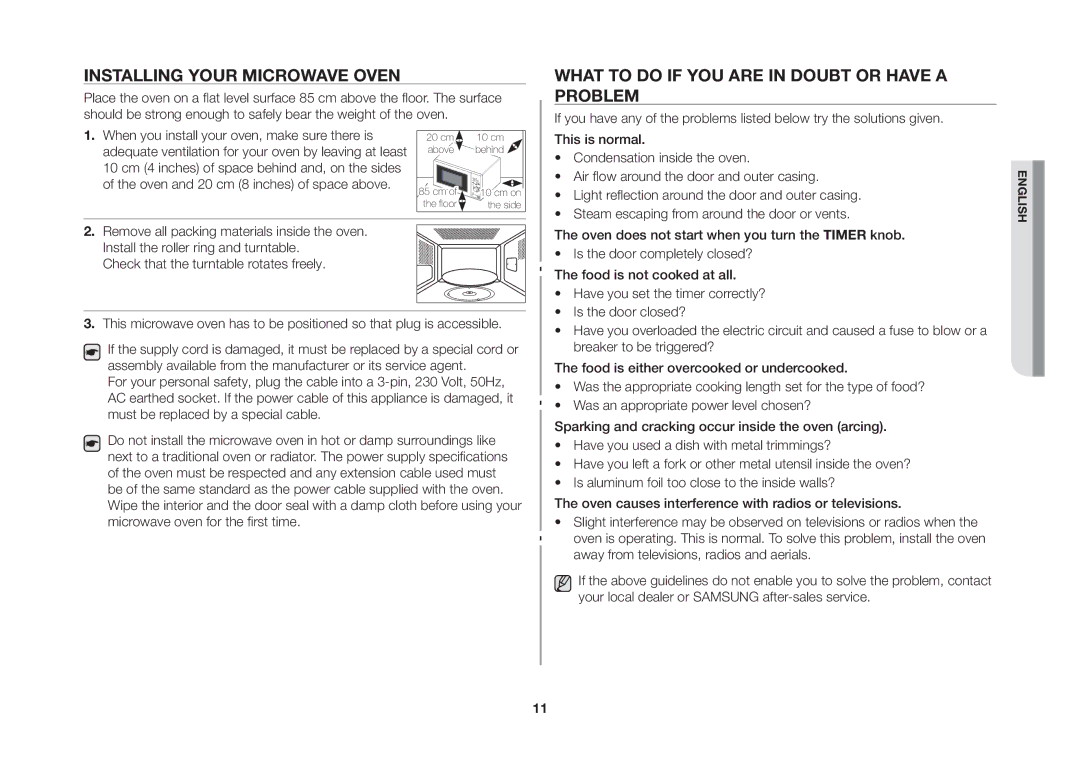 Samsung GW71B/XSV manual Installing your microwave oven, What to do if you are in doubt or have a problem 