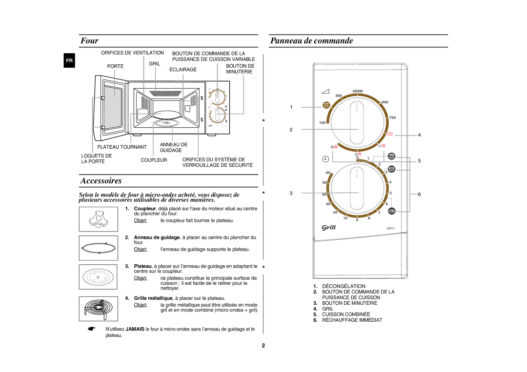 Samsung GW71C-S/XEF manual Four, Accessoires, Panneau de commande, Cuisson il est facile de le retirer pour le, Nettoyer 