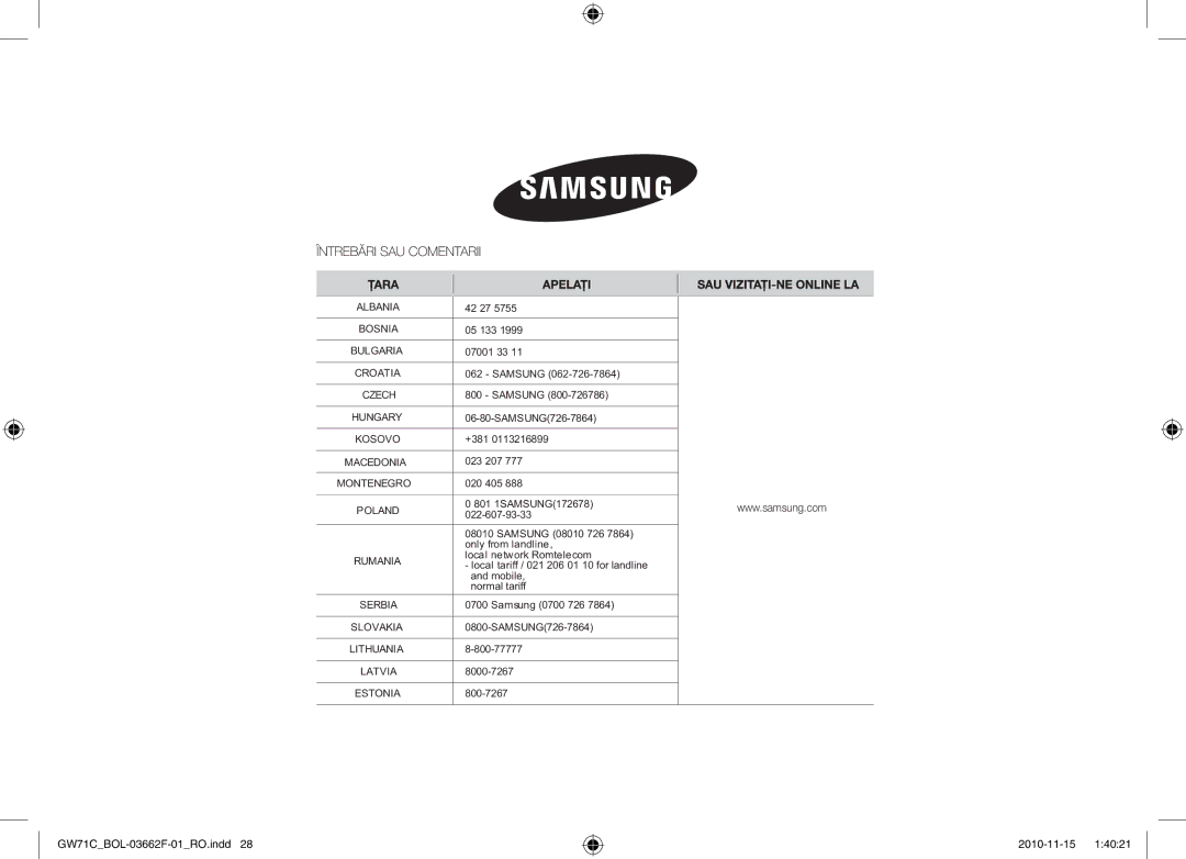 Samsung GW71C/XEH, GW71C/BOL, GW71C-S/XEH manual Bosnia 