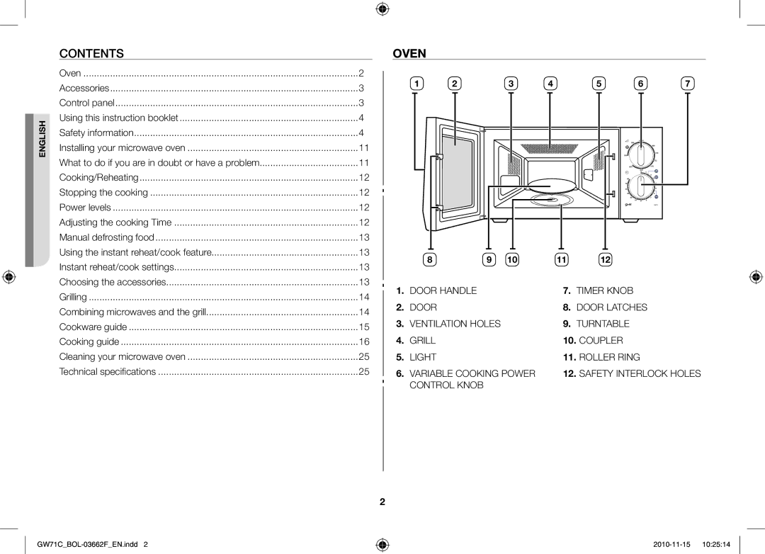 Samsung GW71C/XEH, GW71C/BOL, GW71C-S/XEH manual Oven, Accessories 